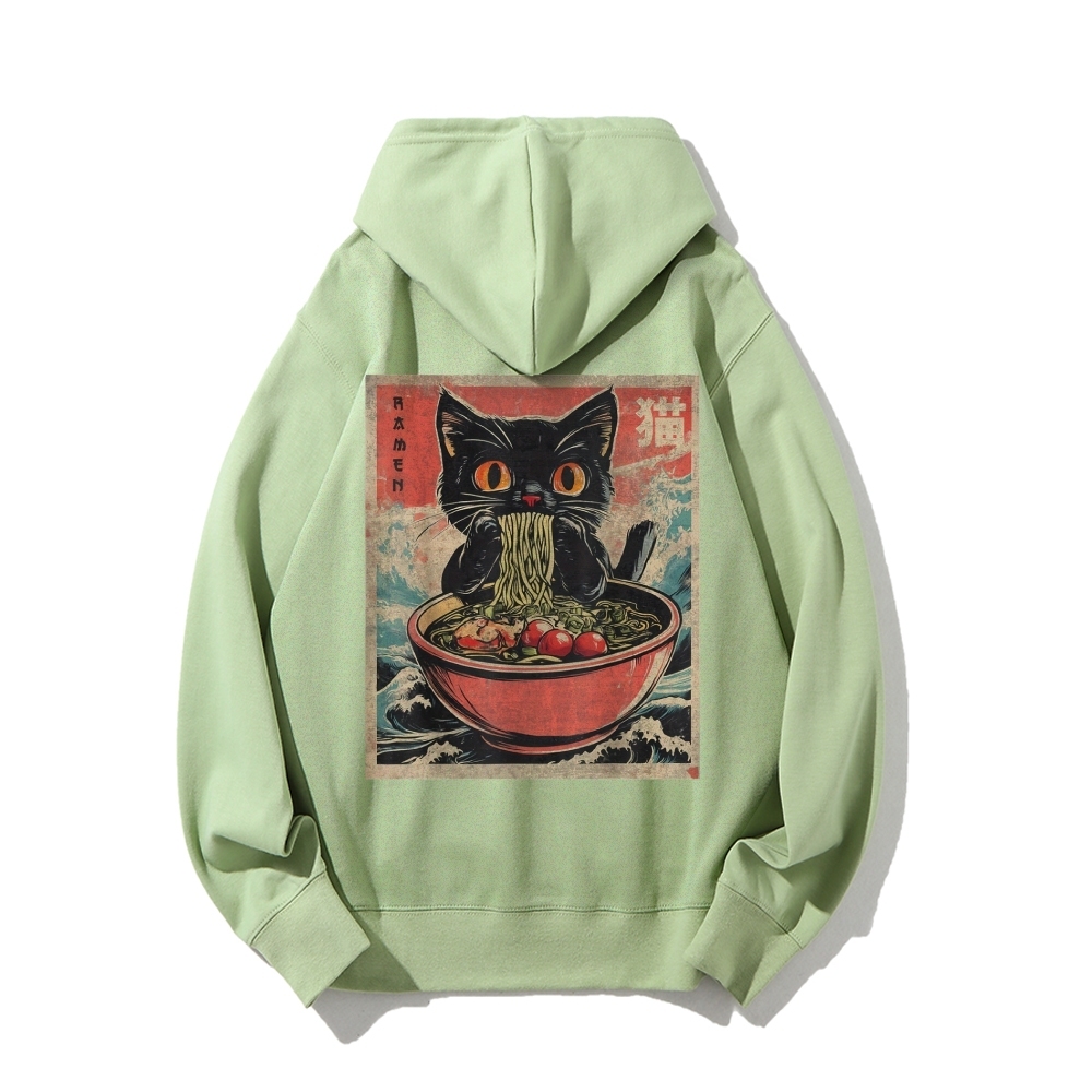 Ramen Cat Printed Back Cotton Hoodie