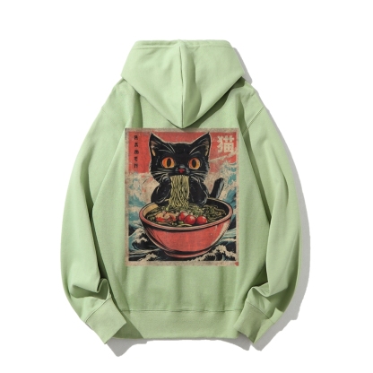 Ramen Cat Printed Back Cotton Hoodie