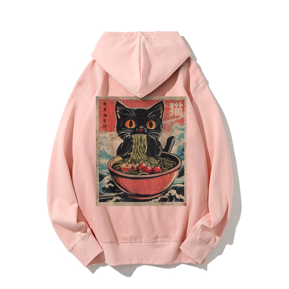 Ramen Cat Printed Back Cotton Hoodie