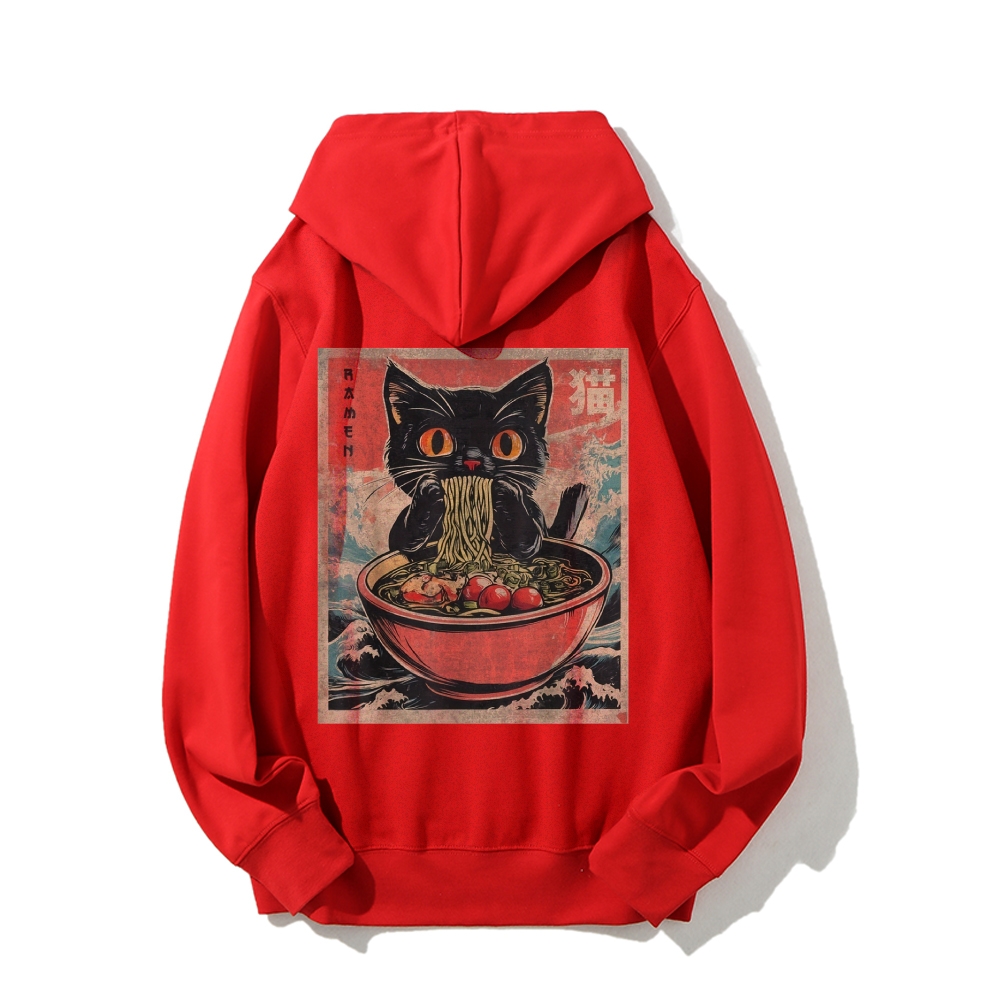 Ramen Cat Printed Back Cotton Hoodie