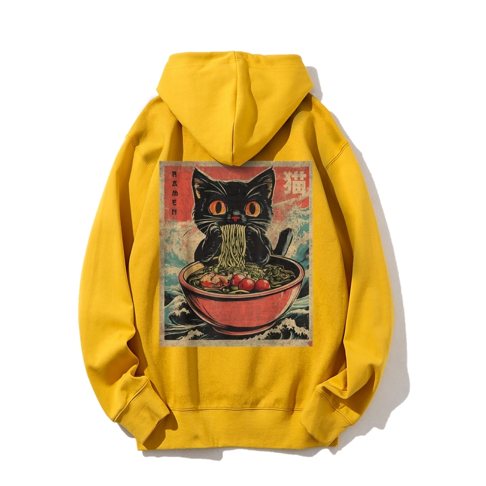 Ramen Cat Printed Back Cotton Hoodie