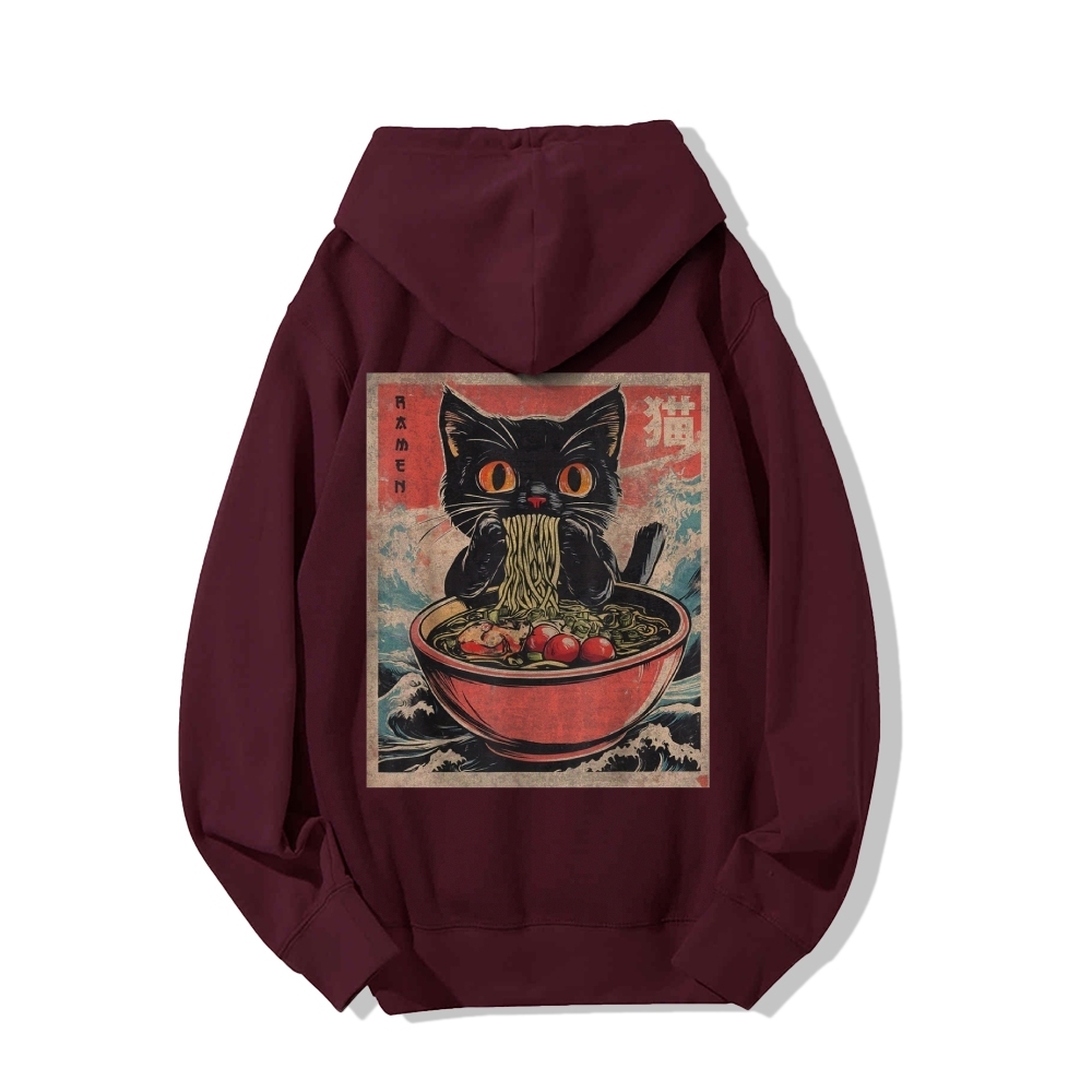 Ramen Cat Printed Back Cotton Hoodie