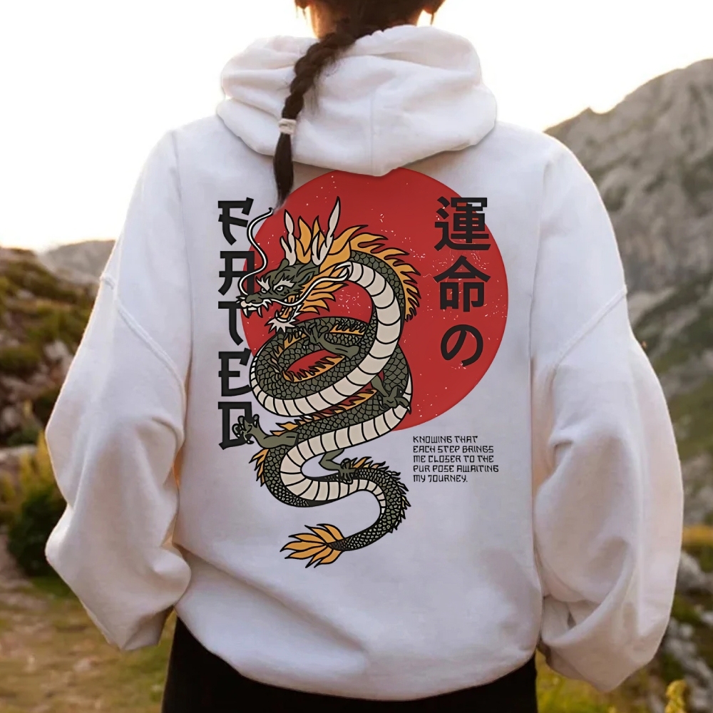 Fated Dragon Printed Back Cotton Hoodie