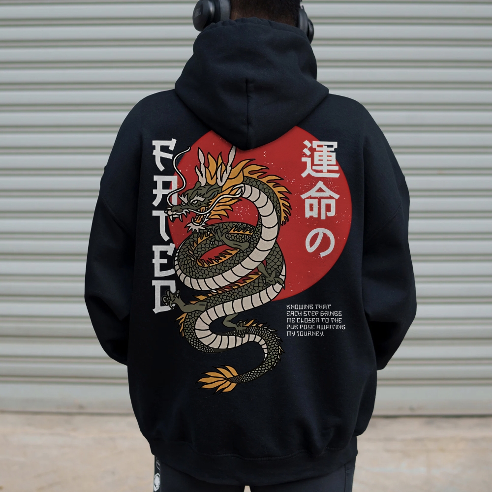 Fated Dragon Printed Back Cotton Hoodie