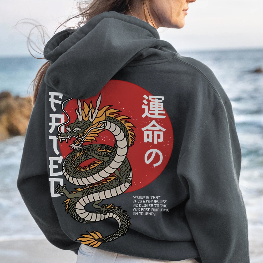 Fated Dragon Printed Back Cotton Hoodie