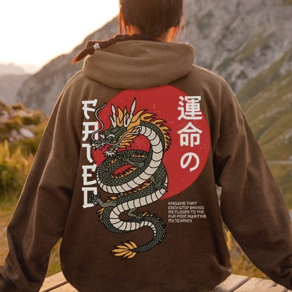 Fated Dragon Printed Back Cotton Hoodie