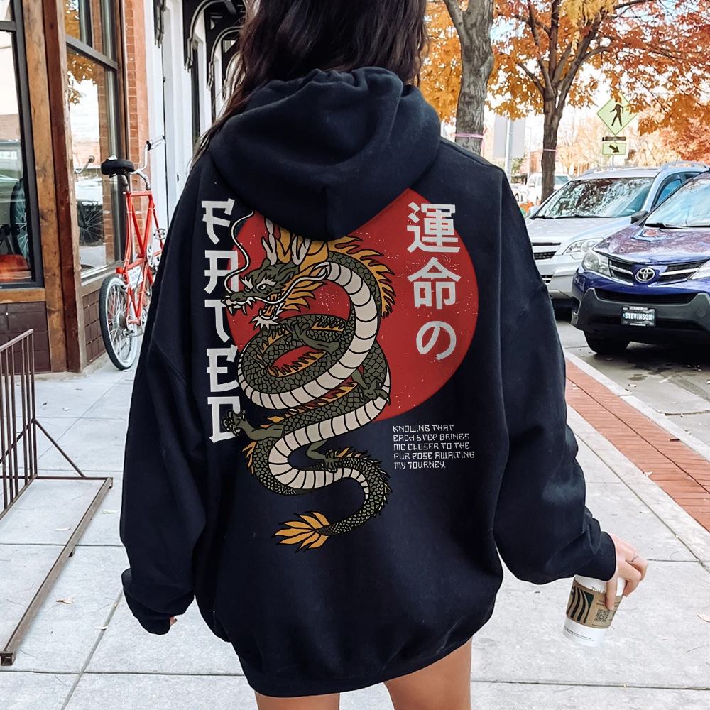 Fated Dragon Printed Back Cotton Hoodie