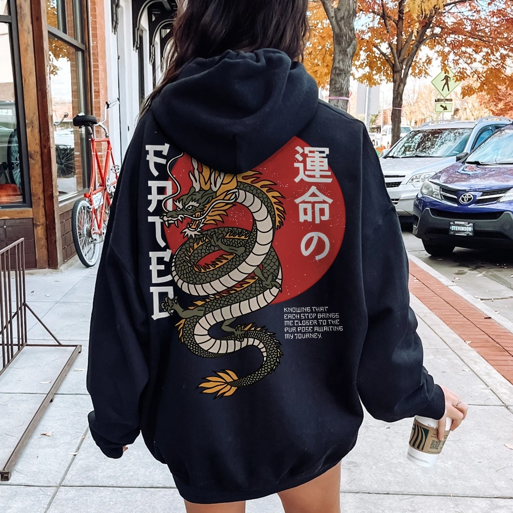 Fated Dragon Printed Back Cotton Hoodie