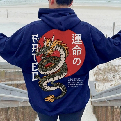 Fated Dragon Printed Back Cotton Hoodie