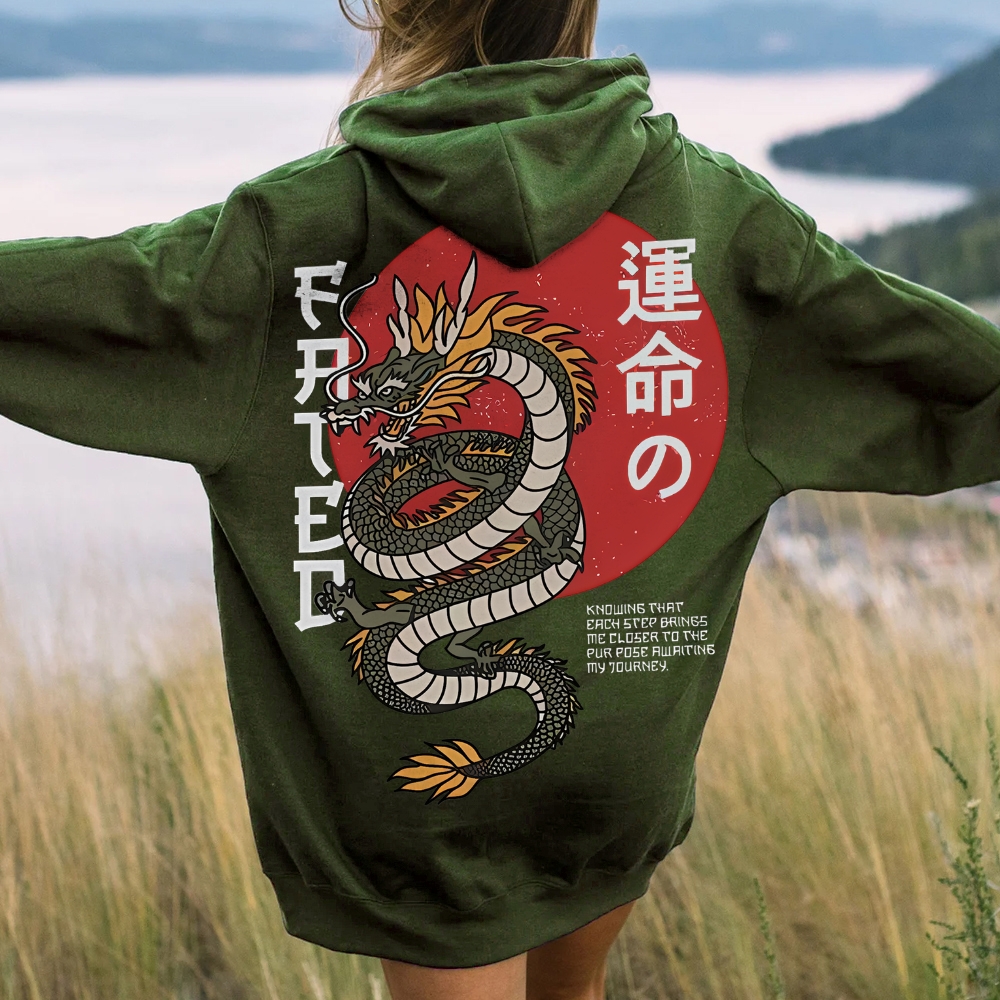 Fated Dragon Printed Back Cotton Hoodie