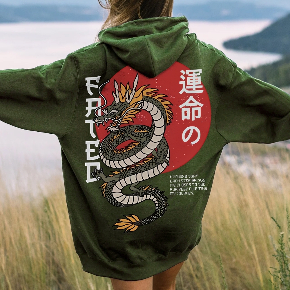 Fated Dragon Printed Back Cotton Hoodie