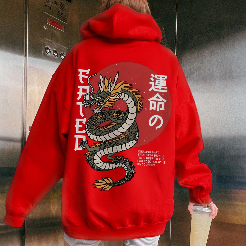 Fated Dragon Printed Back Cotton Hoodie