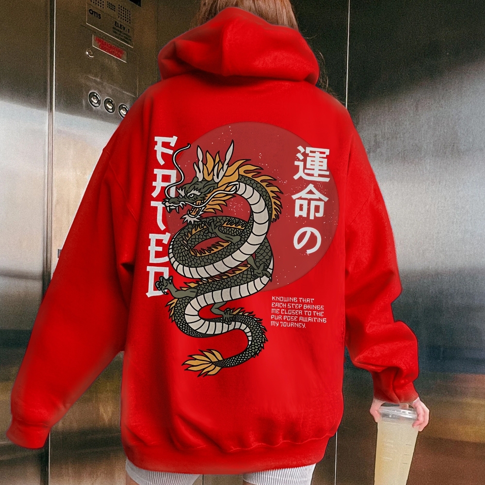 Fated Dragon Printed Back Cotton Hoodie