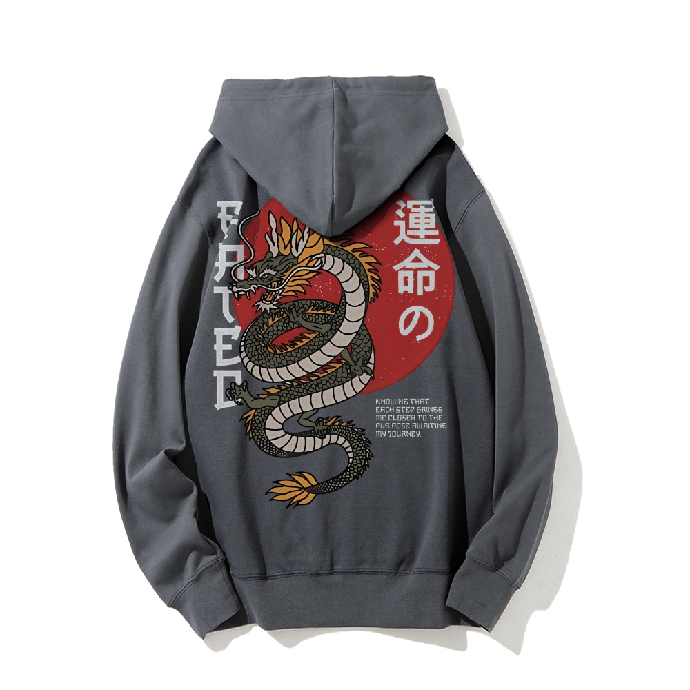 Fated Dragon Printed Back Cotton Hoodie