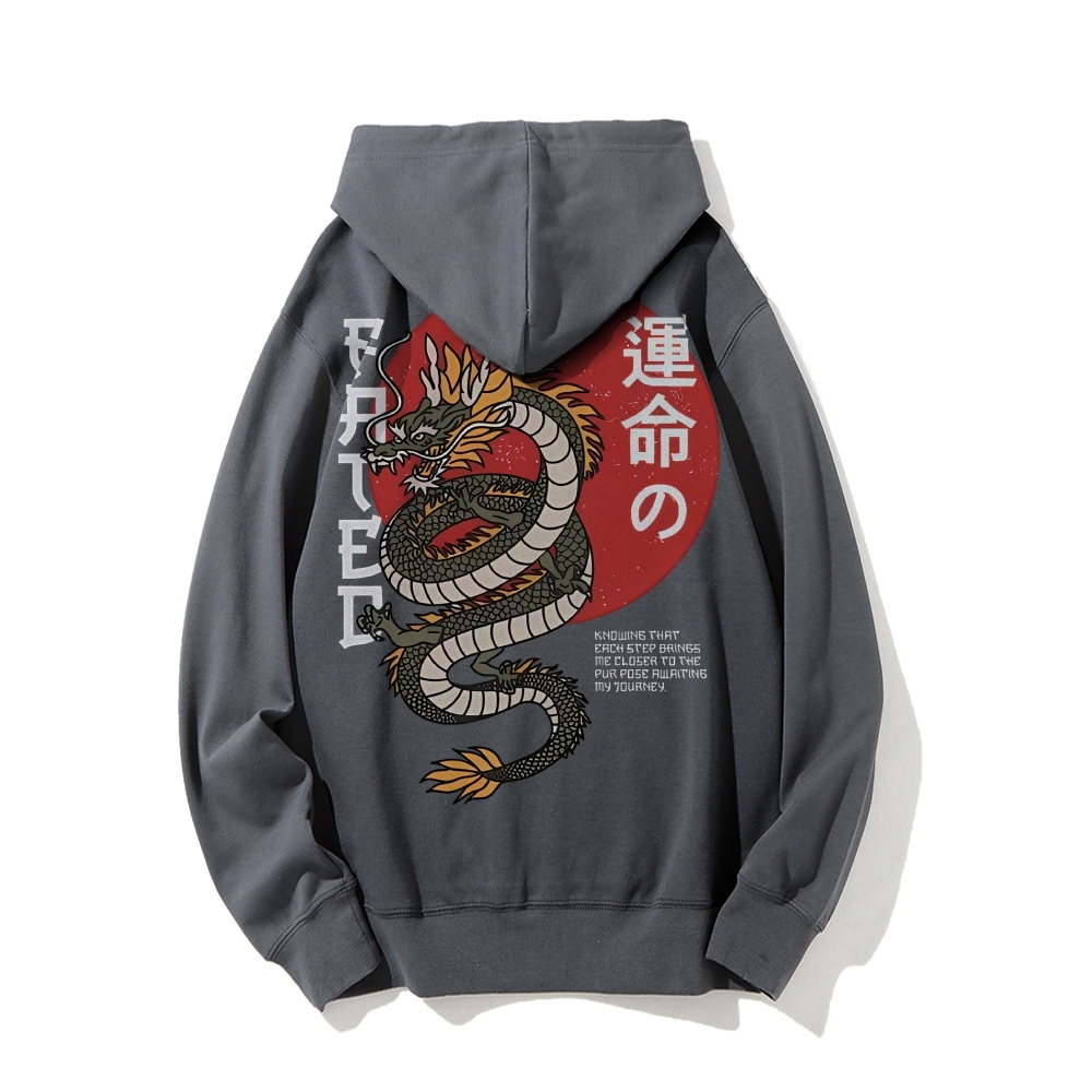 Fated Dragon Printed Back Cotton Hoodie