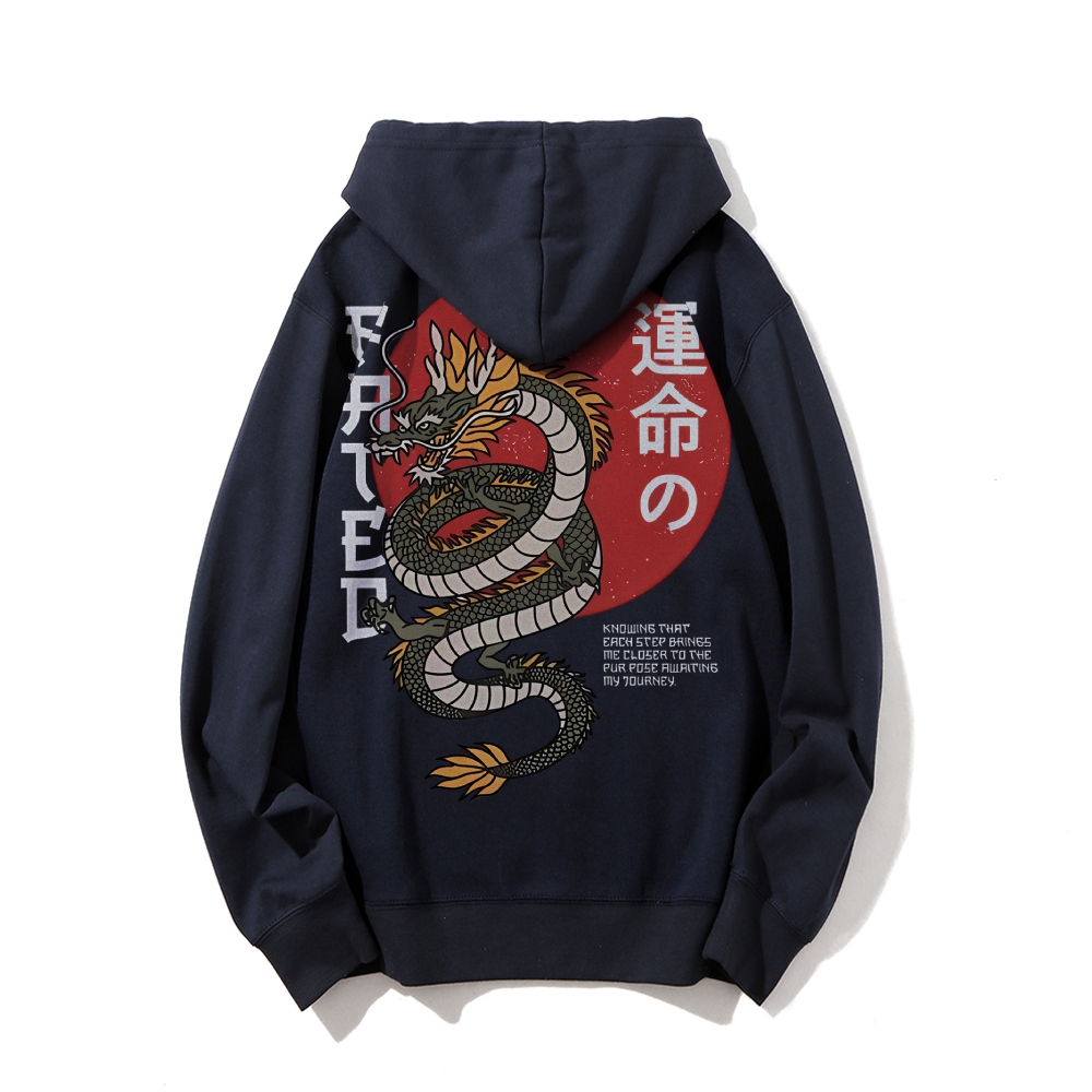 Fated Dragon Printed Back Cotton Hoodie