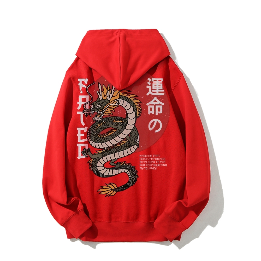 Fated Dragon Printed Back Cotton Hoodie