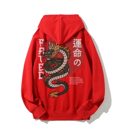 Fated Dragon Printed Back Cotton Hoodie