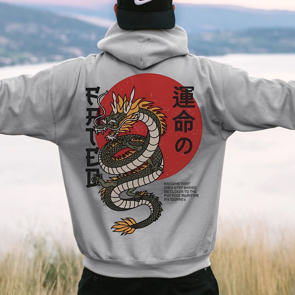Fated Dragon Printed Back Cotton Hoodie