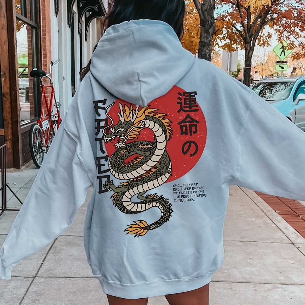 Fated Dragon Printed Back Cotton Hoodie