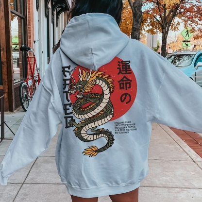 Fated Dragon Printed Back Cotton Hoodie