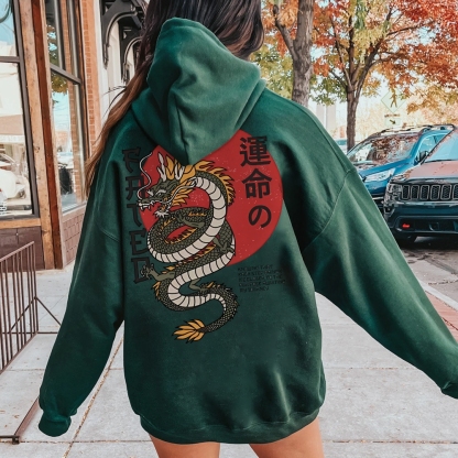 Fated Dragon Printed Back Cotton Hoodie