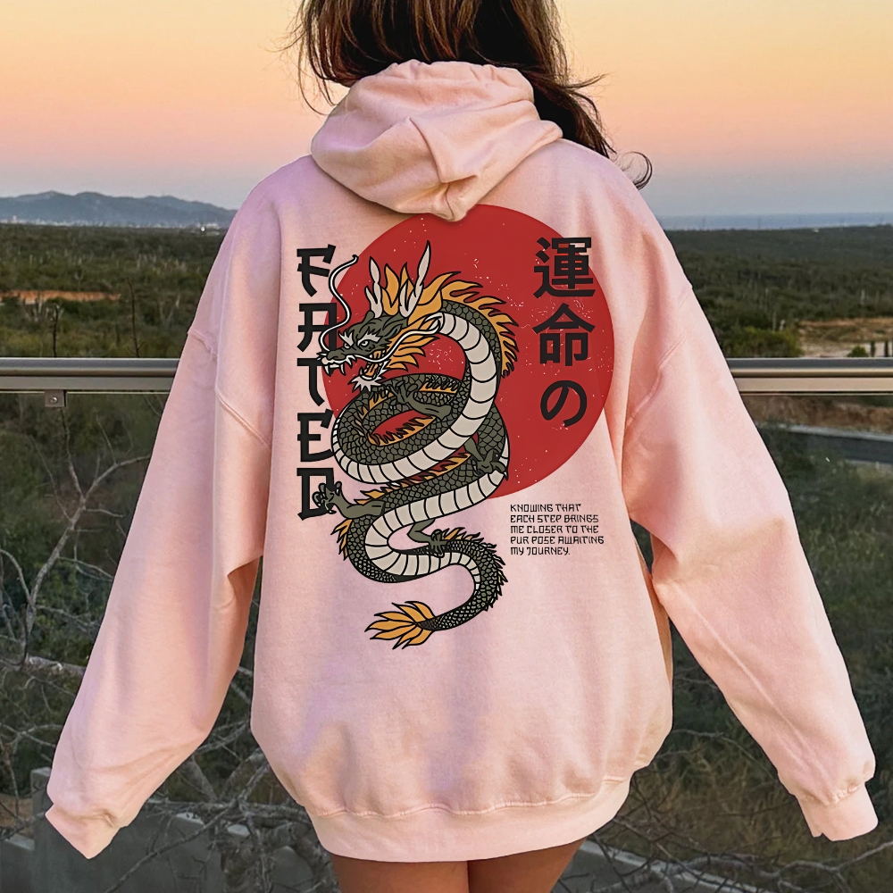 Fated Dragon Printed Back Cotton Hoodie