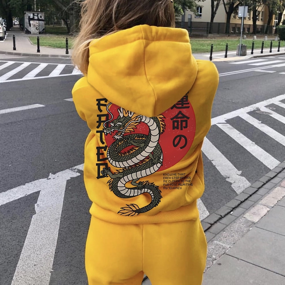 Fated Dragon Printed Back Cotton Hoodie