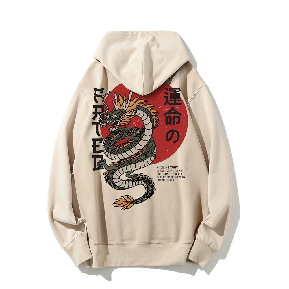 Fated Dragon Printed Back Cotton Hoodie