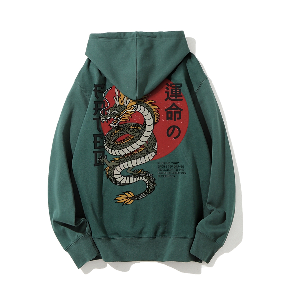 Fated Dragon Printed Back Cotton Hoodie