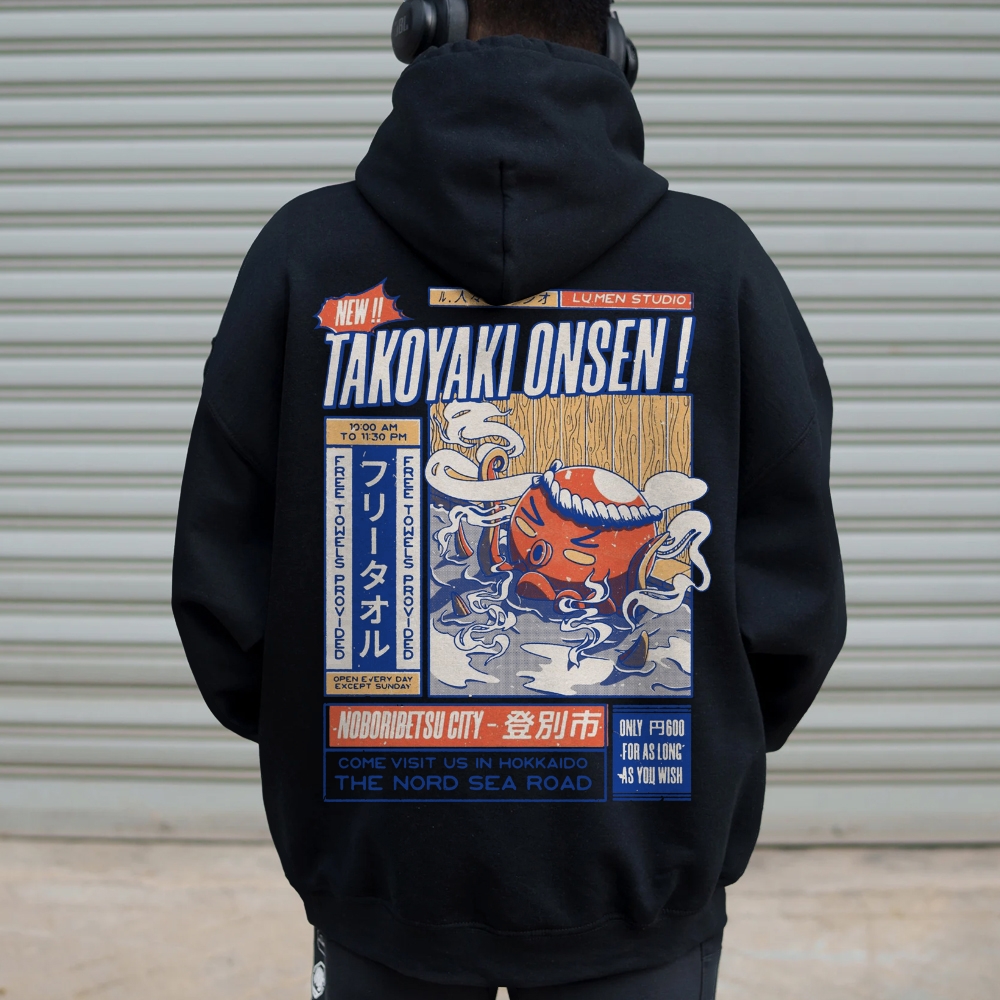 Takoyaki Onsen Printed Back Cotton Hoodie