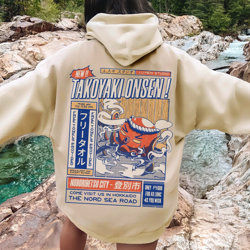 Takoyaki Onsen Printed Back Cotton Hoodie