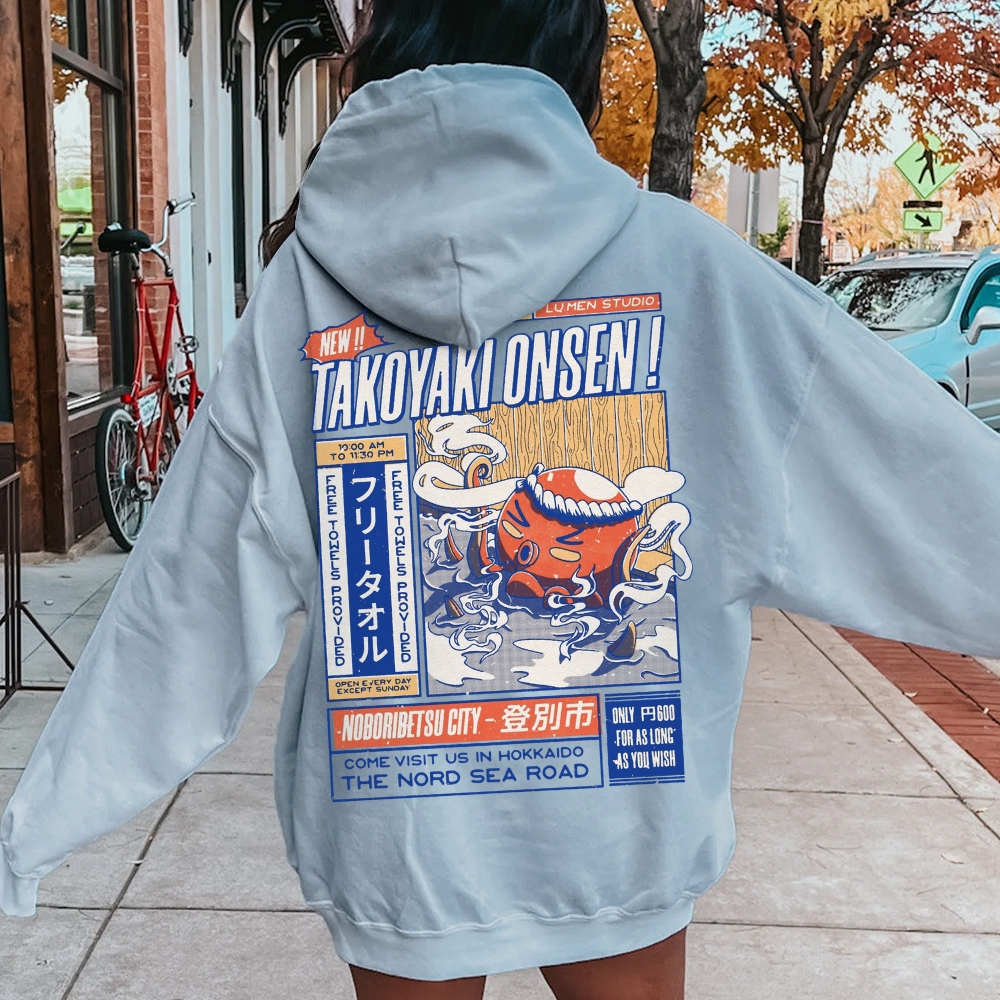 Takoyaki Onsen Printed Back Cotton Hoodie