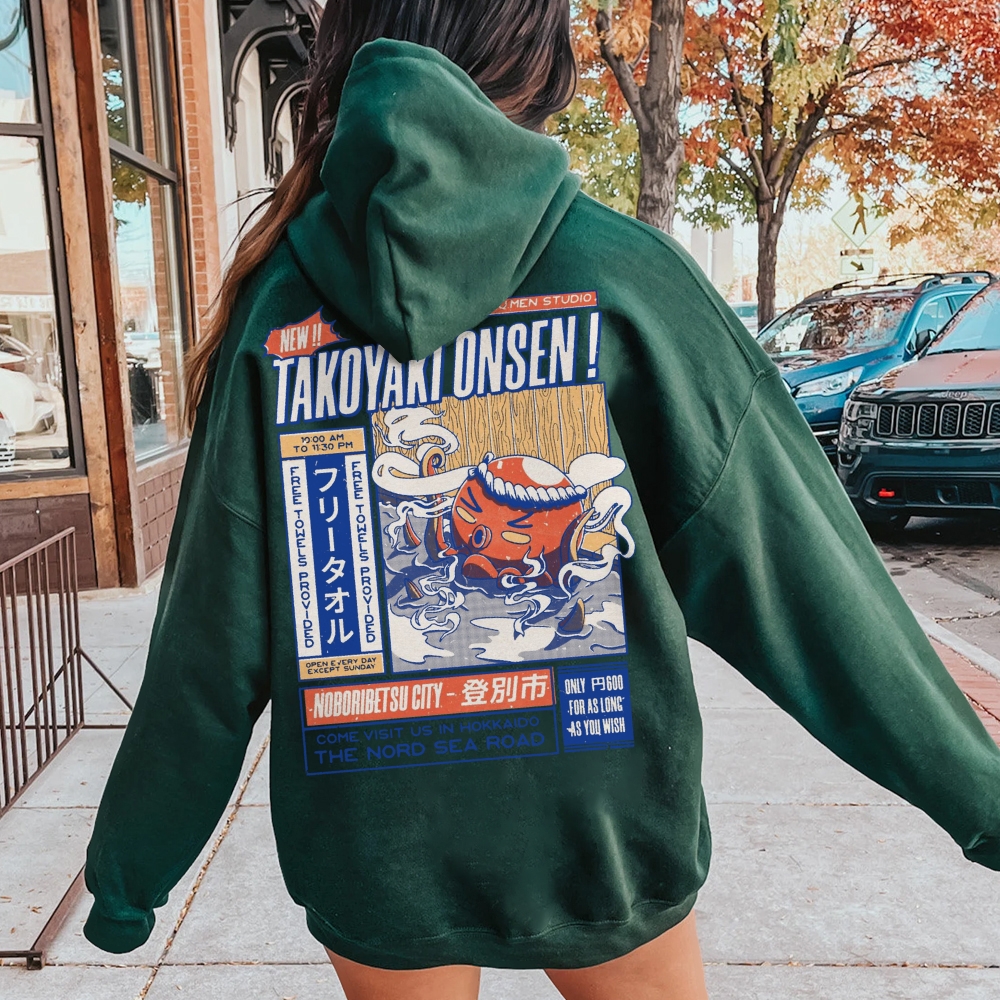 Takoyaki Onsen Printed Back Cotton Hoodie