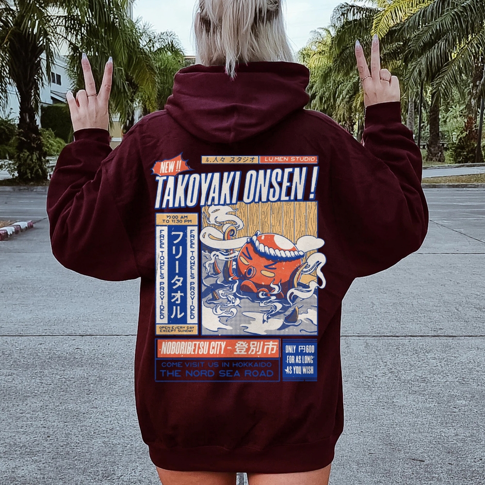 Takoyaki Onsen Printed Back Cotton Hoodie