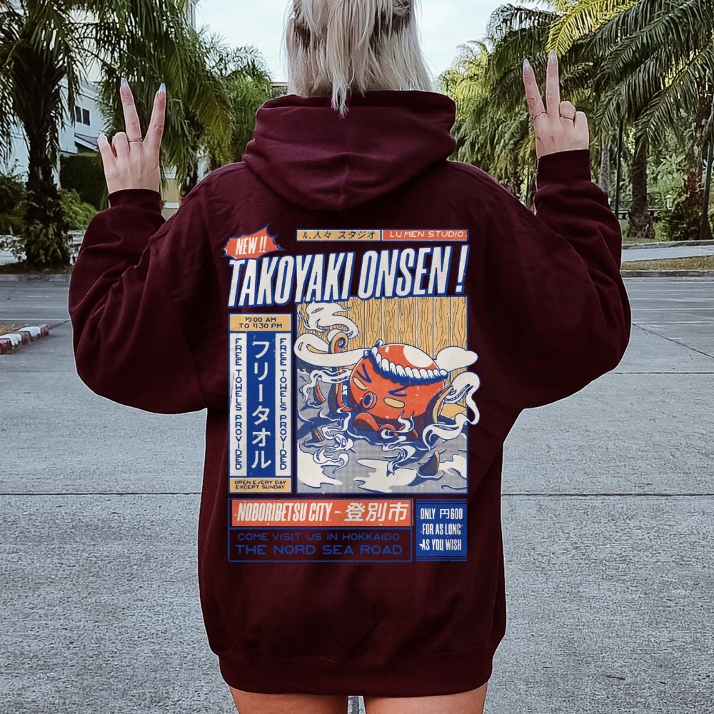 Takoyaki Onsen Printed Back Cotton Hoodie