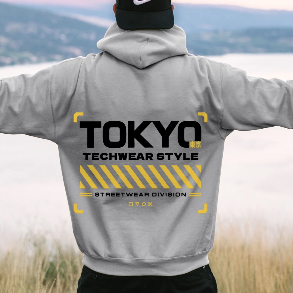 Tokyo Techwear Style Printed Back Cotton Hoodie