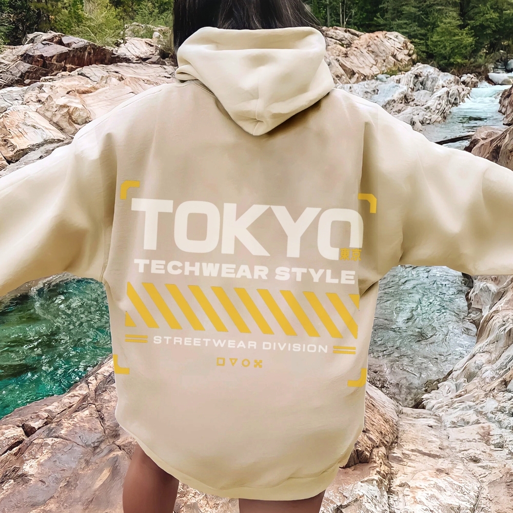 Tokyo Techwear Style Printed Back Cotton Hoodie