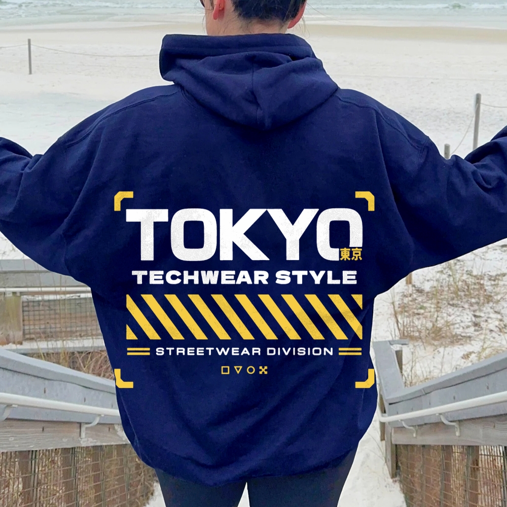 Tokyo Techwear Style Printed Back Cotton Hoodie