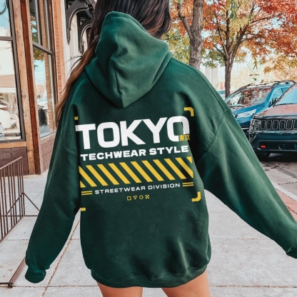 Tokyo Techwear Style Printed Back Cotton Hoodie