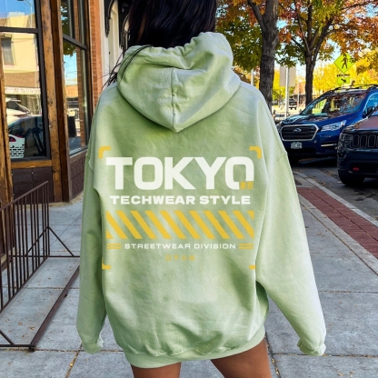 Tokyo Techwear Style Printed Back Cotton Hoodie