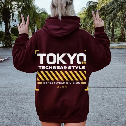 Tokyo Techwear Style Printed Back Cotton Hoodie