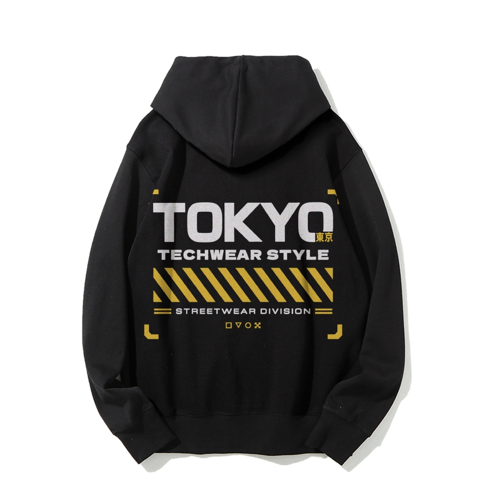 Tokyo Techwear Style Printed Back Cotton Hoodie