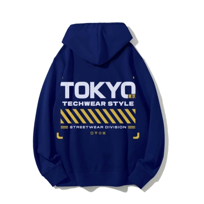Tokyo Techwear Style Printed Back Cotton Hoodie
