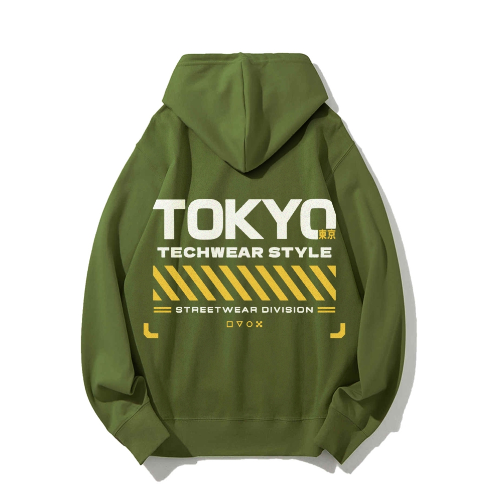 Tokyo Techwear Style Printed Back Cotton Hoodie
