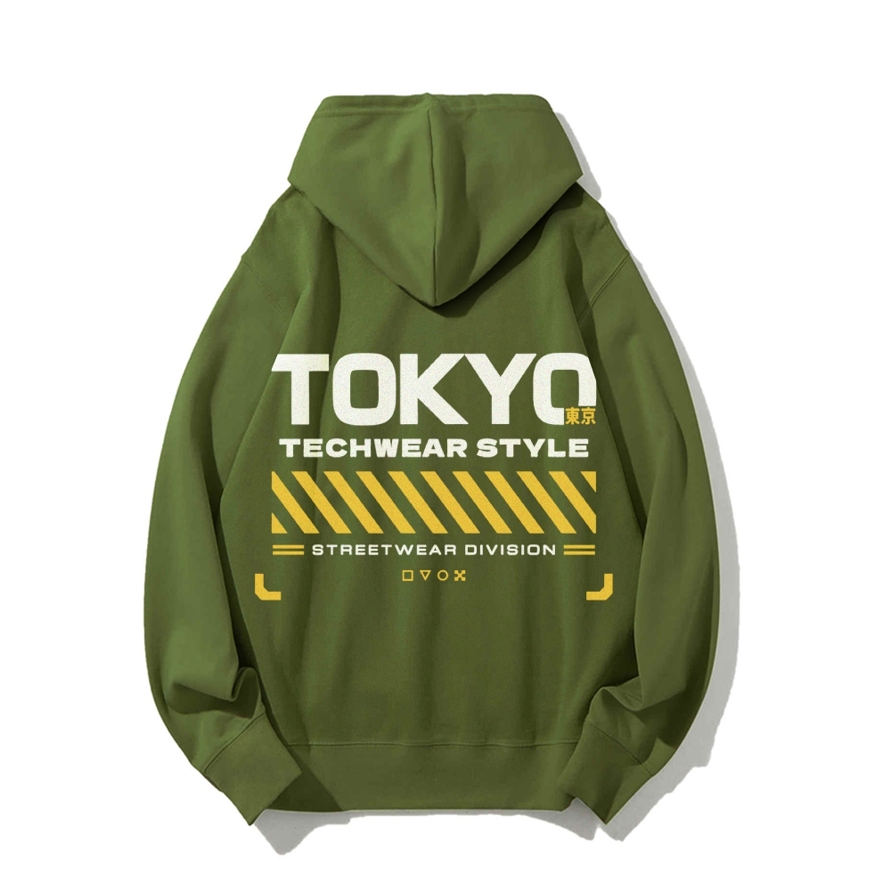 Tokyo Techwear Style Printed Back Cotton Hoodie