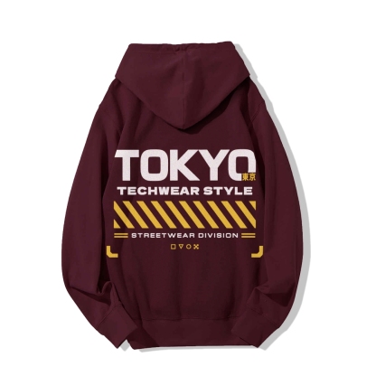 Tokyo Techwear Style Printed Back Cotton Hoodie