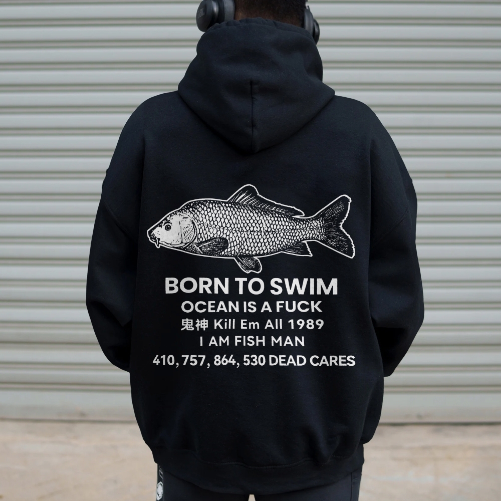 Born to swim Printed Back Cotton Hoodie
