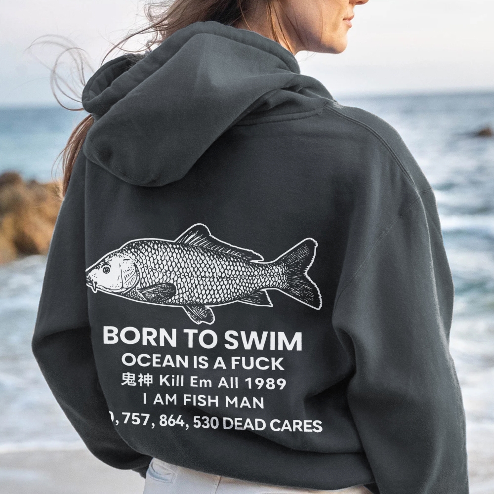 Born to swim Printed Back Cotton Hoodie