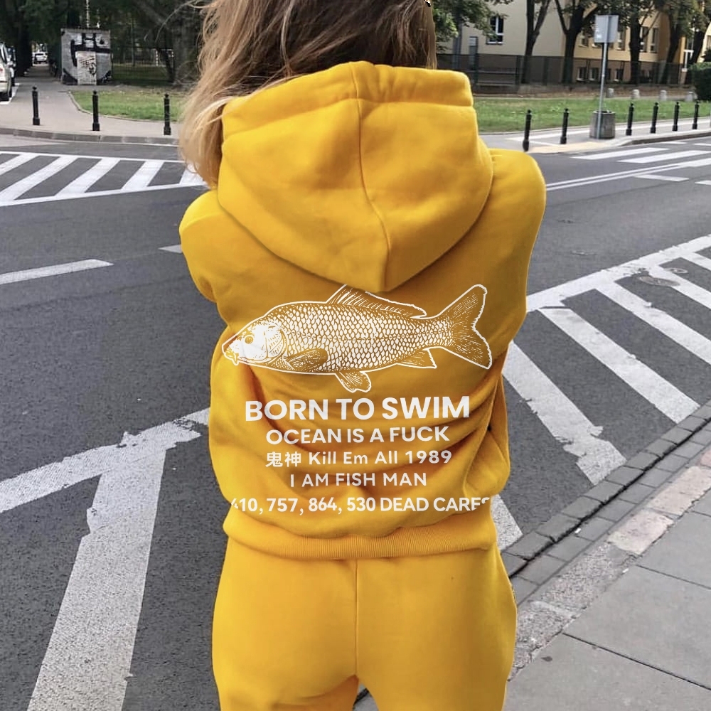 Born to swim Printed Back Cotton Hoodie